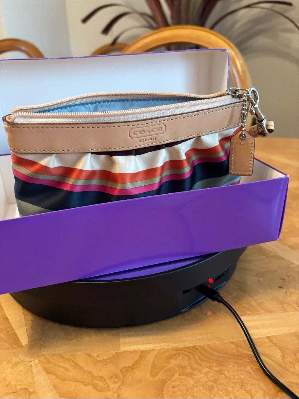 EUC Coach Legacy Satin Striped Legacy Wristlet
